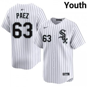 ChiSox Jedixson Paez #63 White Youth Baseball Jersey | 2026 Season Gameday 5077p477